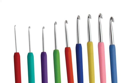 KnitPro - szydełka Waves srebrne z kolorową rączką